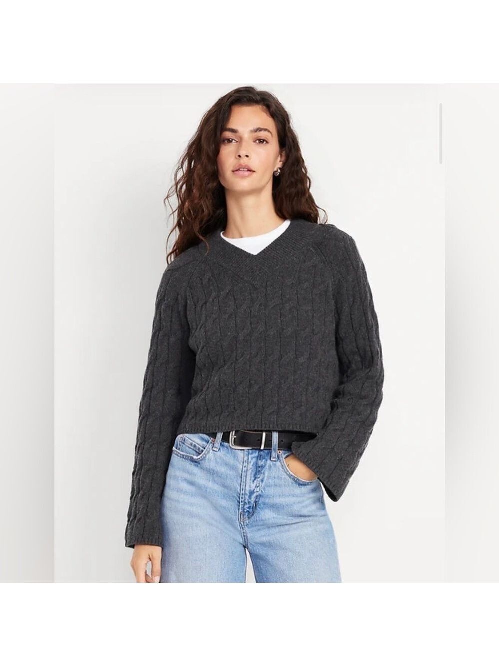 Old Navy Wool-Blend V-Neck Cable Knit Sweater Business Casual Cozy Soft NWT